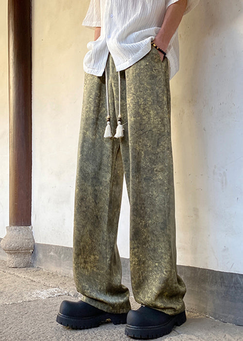 Elastic Summer Green Men Pants Print Silk Waist Stylish - Image 3