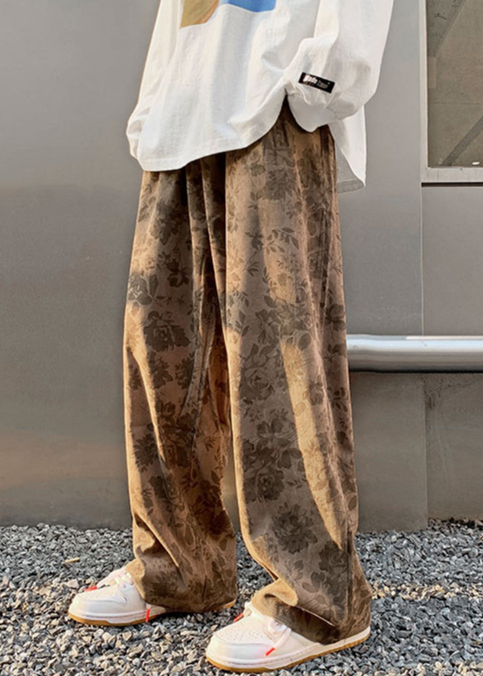 Stylish Print Waist Corduroy Pants Mens Khaki Elastic - Image 1