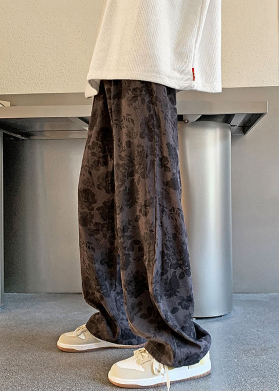 Stylish Print Waist Corduroy Pants Mens Khaki Elastic - Image 2