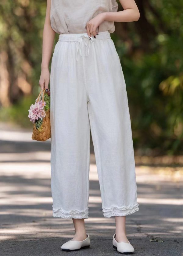 Linen Purple Solid Pockets Wide Pants Ruffled Leg Stylish - Image 2