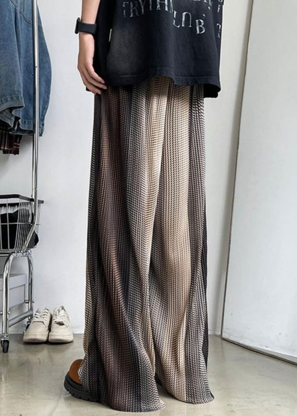 Men Elastic Patchwork Ice Unique Brown Waist Wide Leg Silk Pants - Image 5