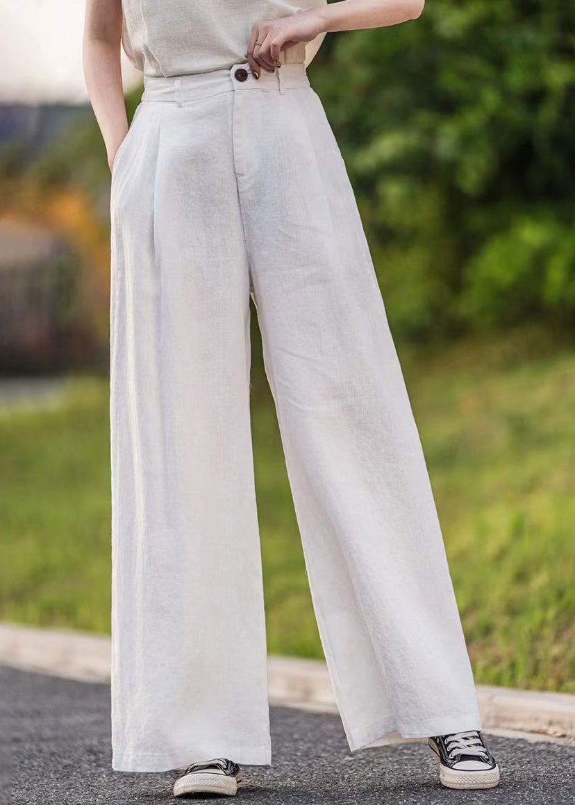 Summer Pants Straight Pockets Women Green Linen - Image 2