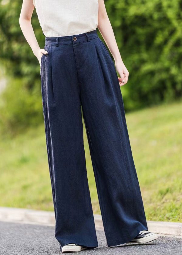 Summer Pants Straight Pockets Women Green Linen - Image 3