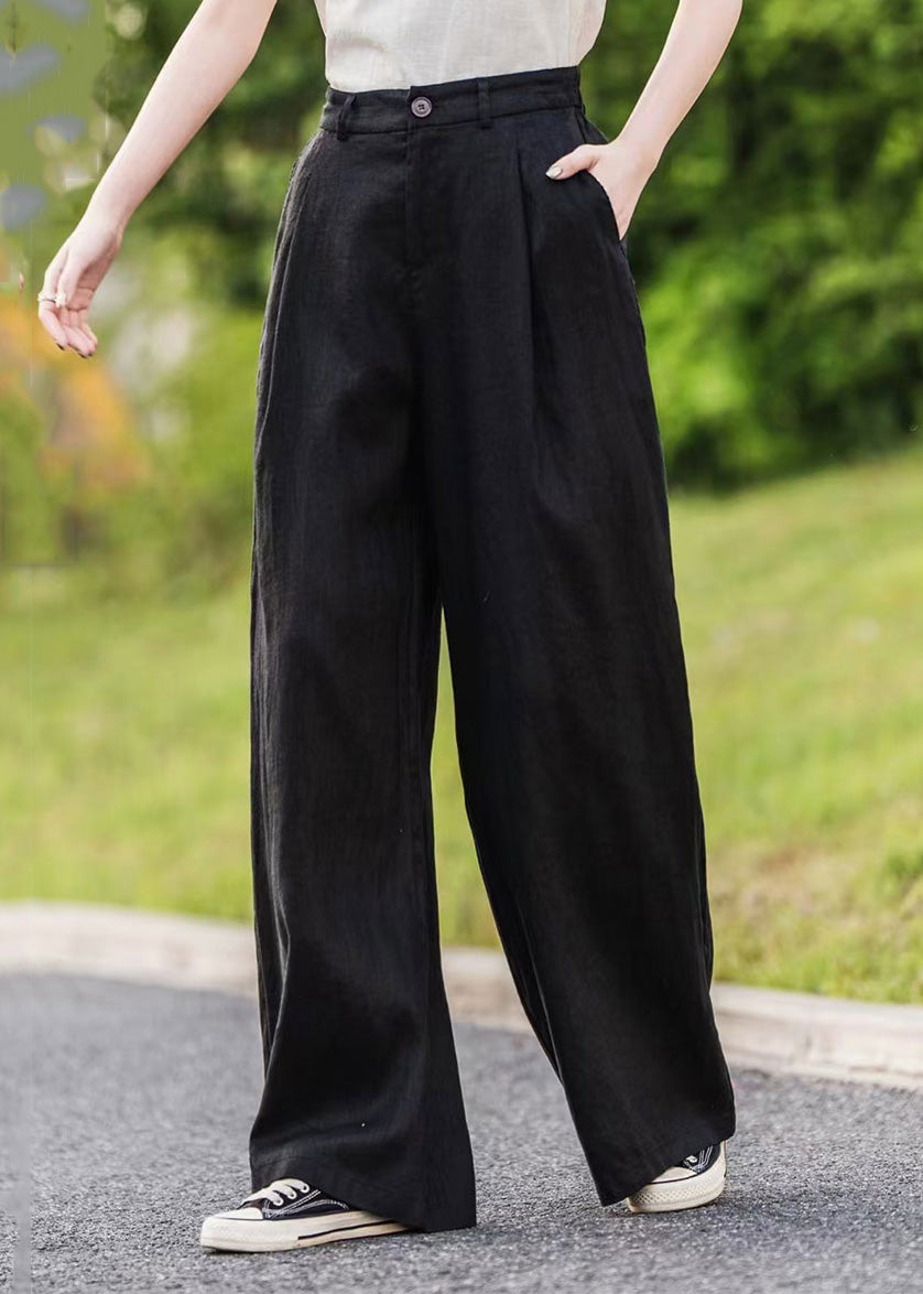 Summer Pants Straight Pockets Women Green Linen - Image 4