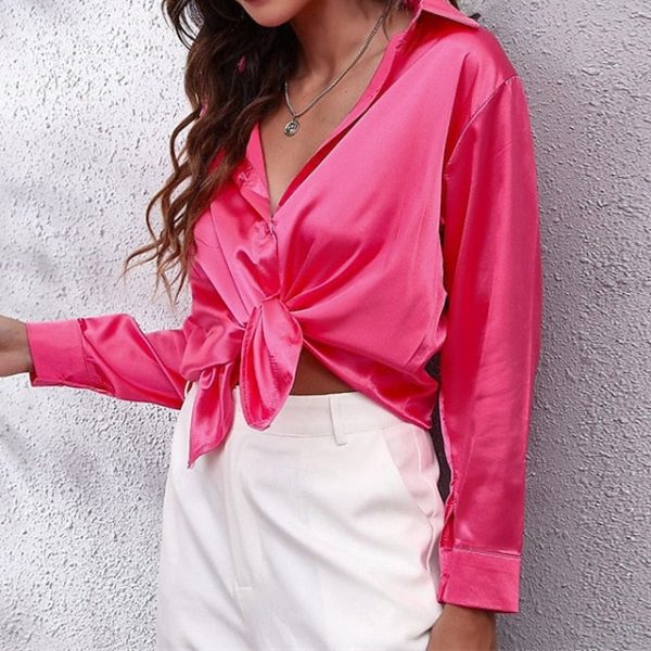 Women's Shirt Elegant Dressy Satin Top Buttons Plain Daily - Image 2