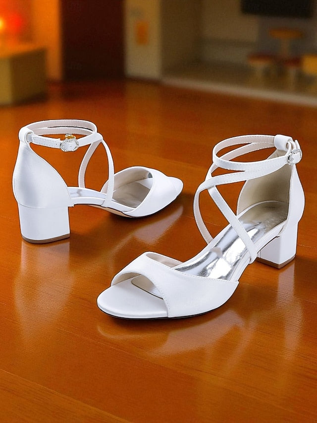 Strap Elegant Block - Satin Sandals with Ankle Women