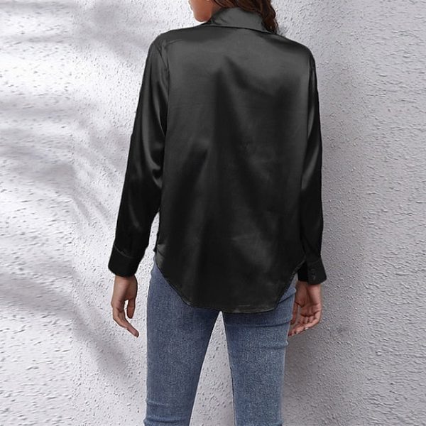 Women's Shirt Elegant Dressy Satin Top Buttons Plain Daily - Image 12
