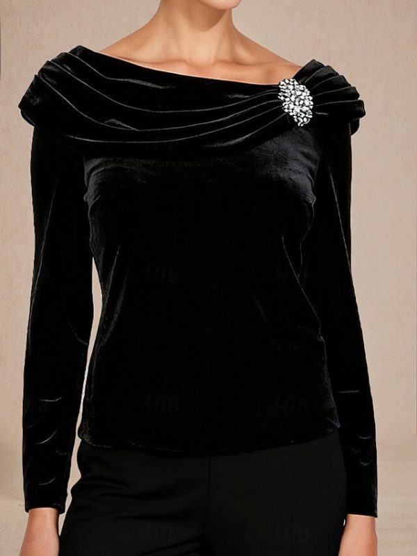 Christmas Women's Blouse Dressy Tops Velvet Solid Color - Image 4