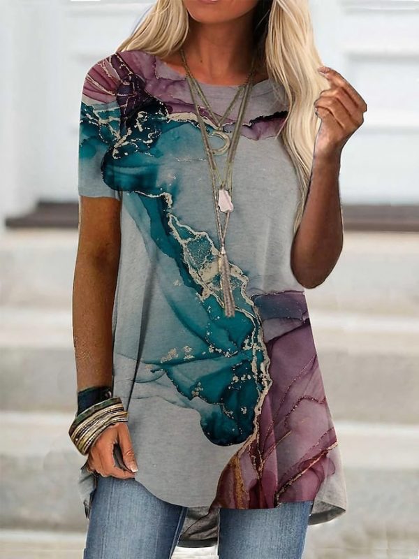 Women's Tunic T Shirt Print Tie Dye Tunic Basic Short