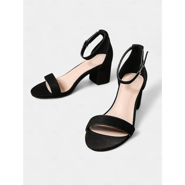 Gold Ankle Heel Sandals with Women's Block Stylish Glitter - Image 14