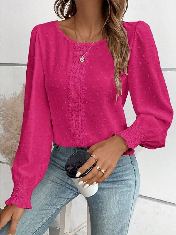 Women's Popover Shirt Casual Shirt Blouse Lace Patchwork - Image 13
