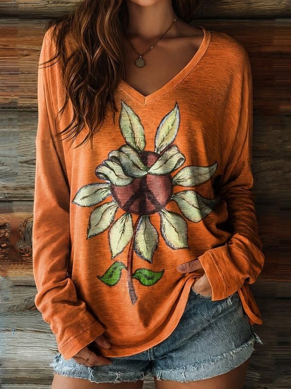Women's T Shirt Print Floral Graphic Sunflower Vintage - Image 7
