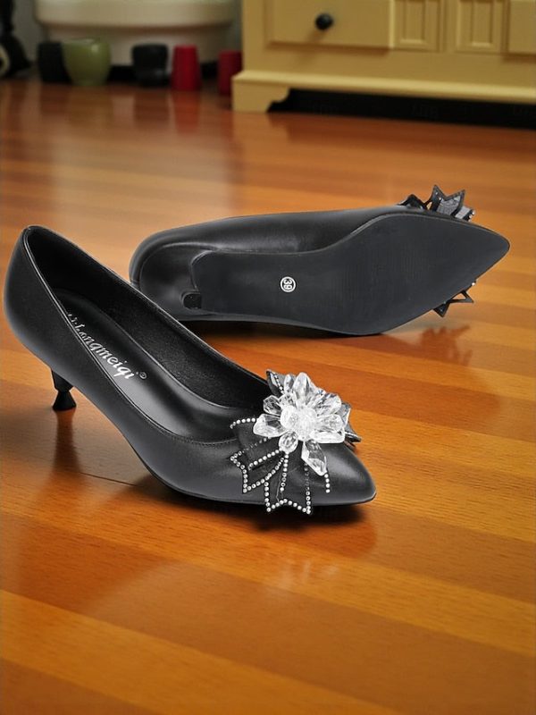 Crystal Shoes Women's Bow Low White Heel with Wedding - Image 11