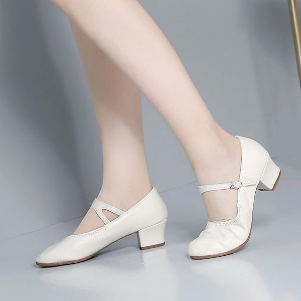 Women's Heel Low Dance with Buckle Gold Shoes Mary Jane - Image 7