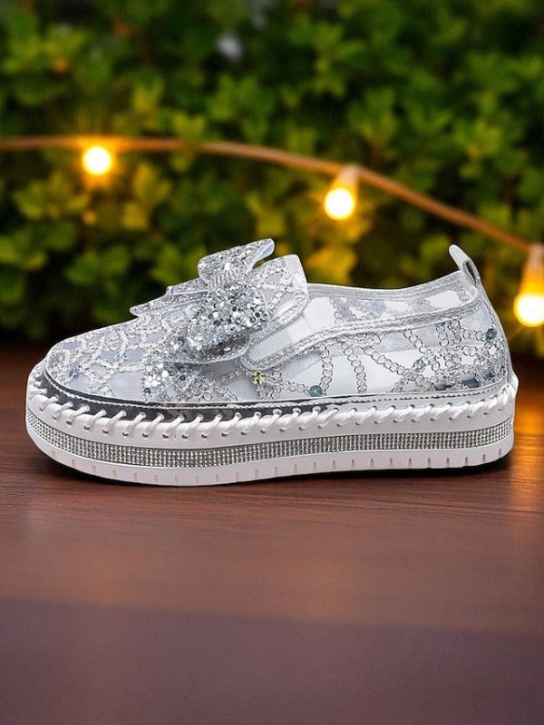 Women's Shoes Rhinestone Black with Lace Bow Slip-On - Image 7