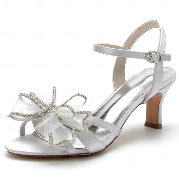 Kitten Detail Sandals with Bridal Heel Luxury Rhinestone Bow