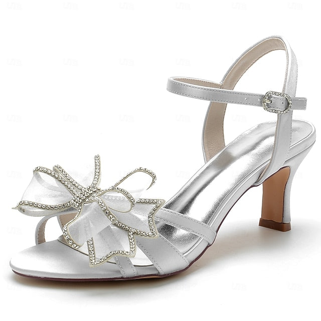 Kitten Detail Sandals with Bridal Heel Luxury Rhinestone Bow - Image 1