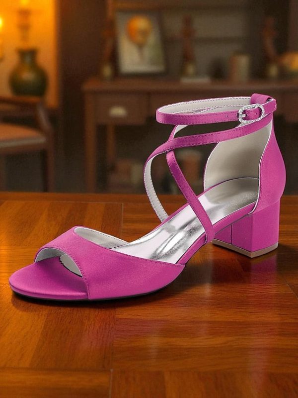 Strap Elegant Block - Satin Sandals with Ankle Women's Heel - Image 6