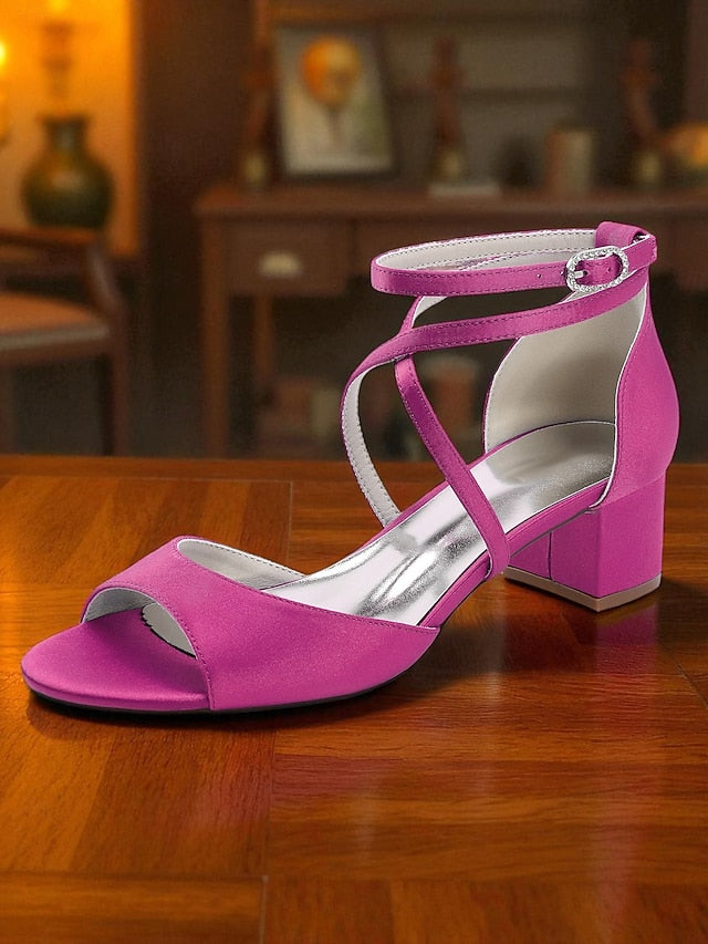 Strap Elegant Block - Satin Sandals with Ankle Women