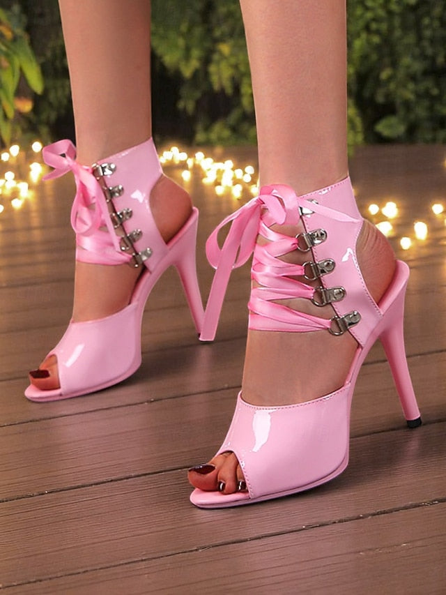 Cutout Lace-Up Sandals Patent Women