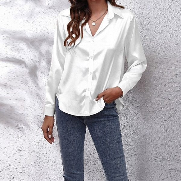 Women's Shirt Elegant Dressy Satin Top Buttons Plain Daily - Image 4