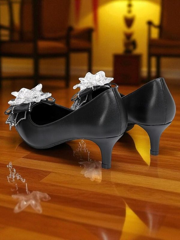 Crystal Shoes Women's Bow Low White Heel with Wedding - Image 9