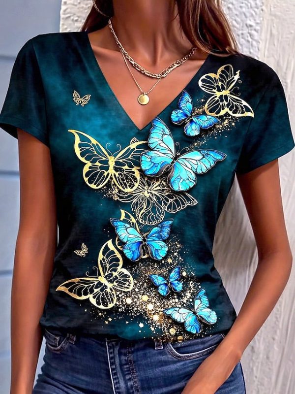 Women's T Shirt Print Graphic Leopard Butterfly Bohemia - Image 7