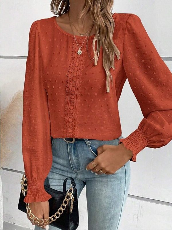 Women's Popover Shirt Casual Shirt Blouse Lace Patchwork - Image 10