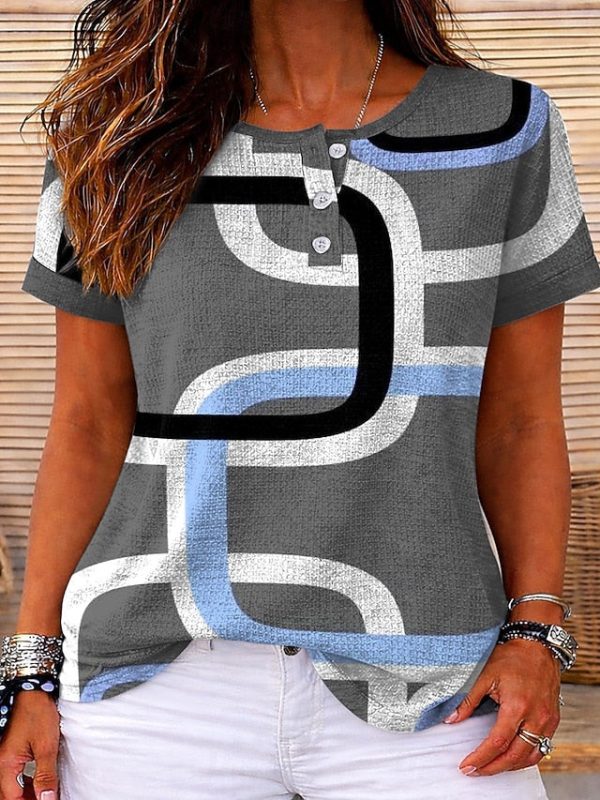 Women's Textured Knit Tops T Shirt Color Block Graphic - Image 2
