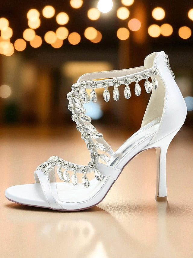 with Sandals Heel Rhinestone White Women