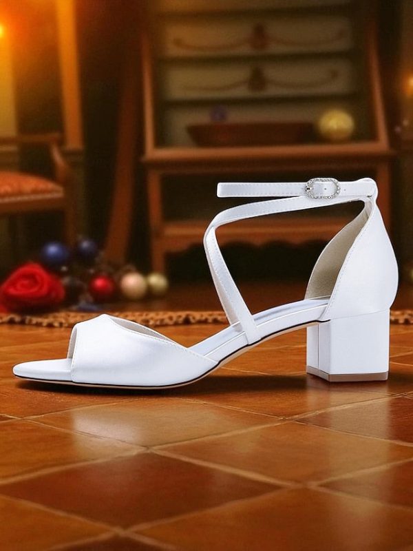 Strap Elegant Block - Satin Sandals with Ankle Women's Heel - Image 16