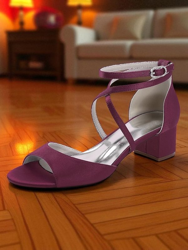 Strap Elegant Block - Satin Sandals with Ankle Women's Heel - Image 5