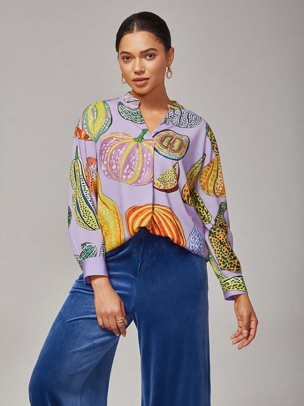 Women's Purple Pumpkin Print Pullover Shirt Loose Fit Drop - Image 6