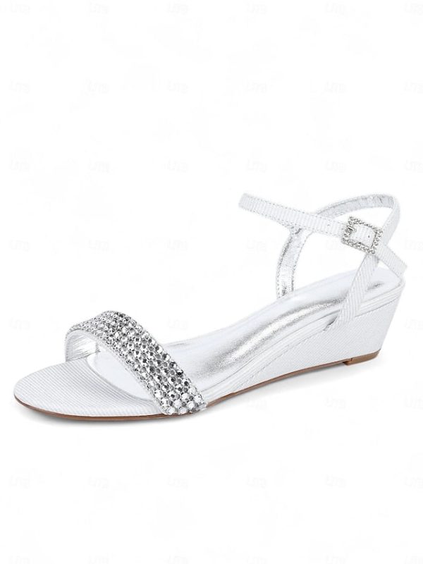 Rhinestone Sandals Toe Open Champagne Wedge Women's - - Image 4