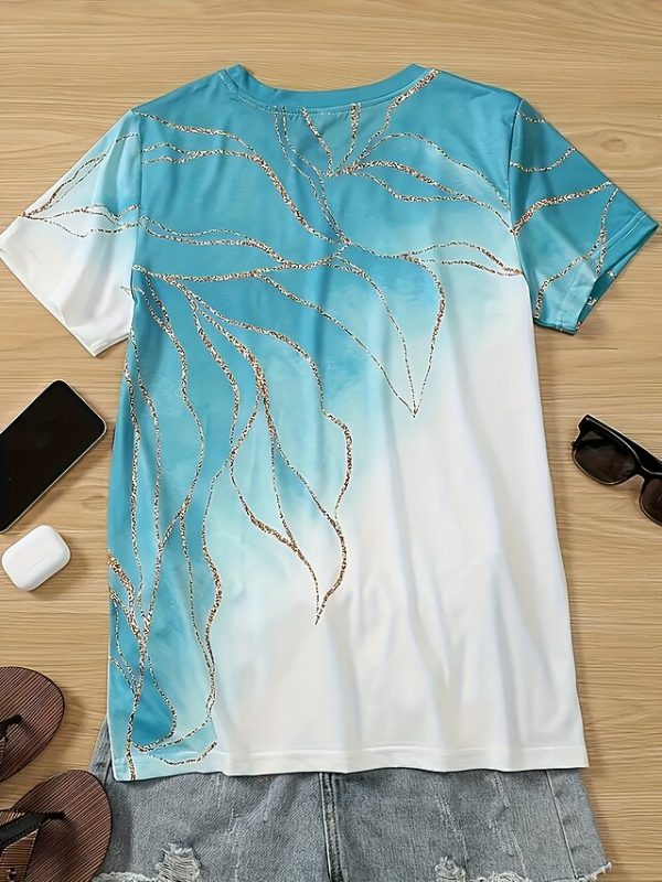 Women's T Shirt Basic Marble Print Short Sleeve Regular - Image 6