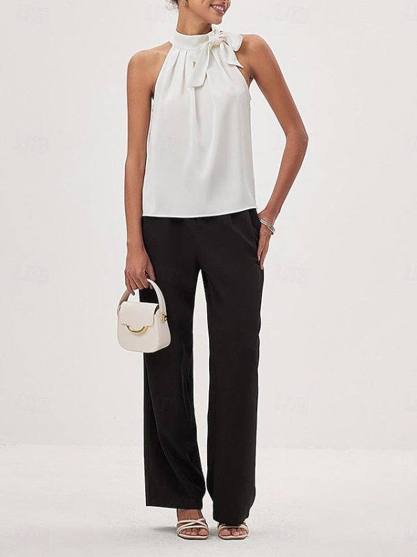 Women's Blouse Dressy Tops Ruched Bow Plain Elegant Modern - Image 3