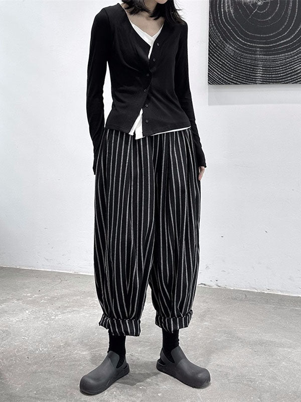 Split-Joint Cool Pattern High-Waisted Striped Pants Harem - Image 5