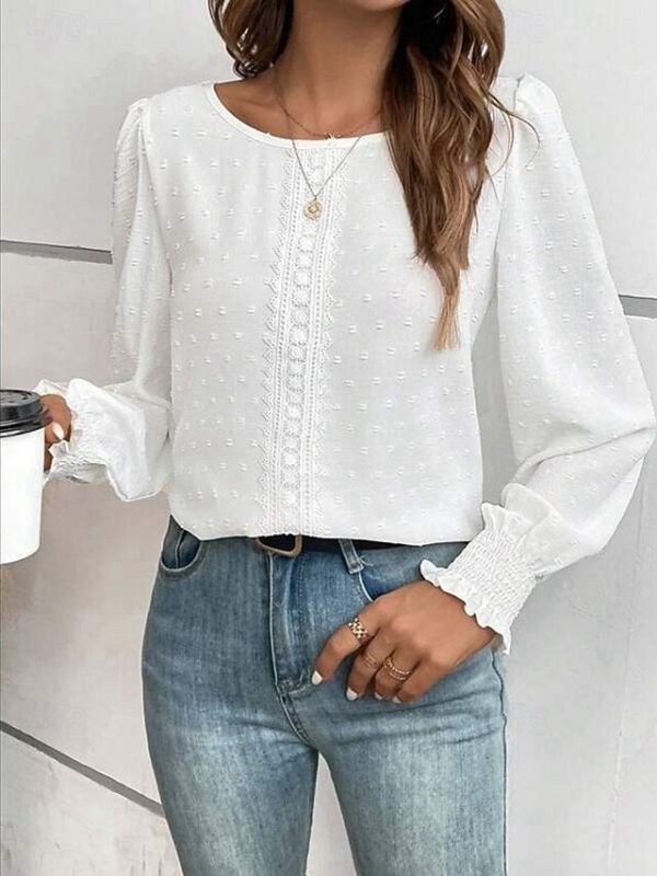 Women's Popover Shirt Casual Shirt Blouse Lace Patchwork - Image 3