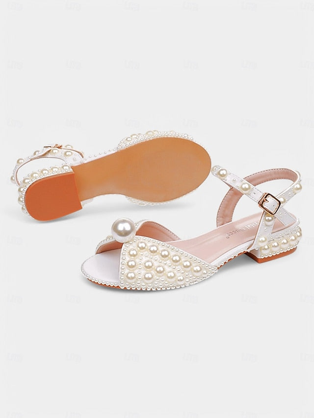 Low White Heel Pearl-Embellished Sandals Women