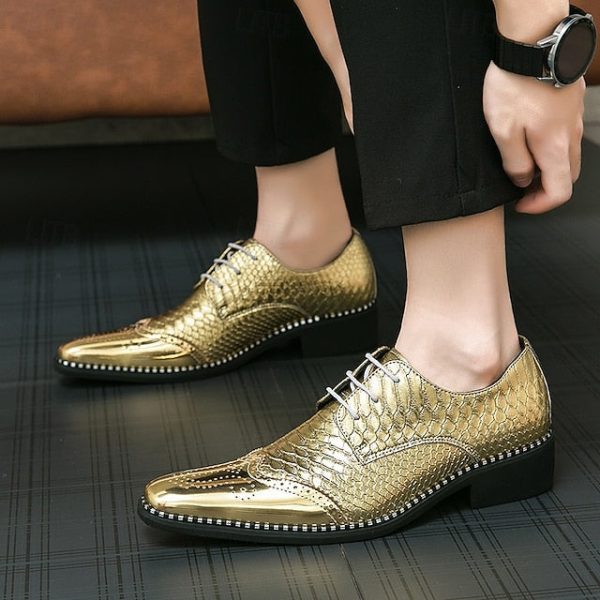 Oxford Metallic Men's Shiny Faux Gold Shoes - Image 8