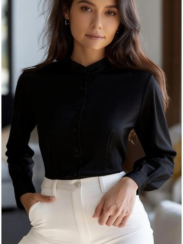 Women's Elegant Satin Top Blouse Silky Tops Plain Daily - Image 2