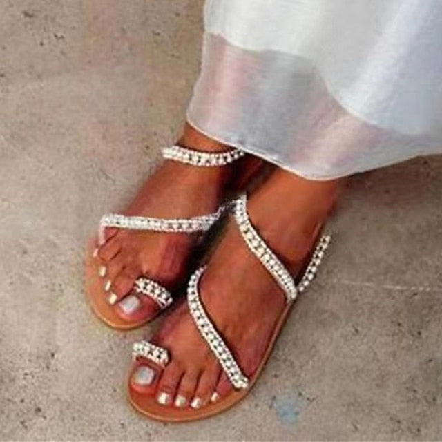 Elegant Pearl-Embellished  Sandals Strappy Women