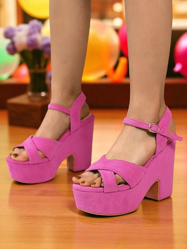 with Strap Platform Pink Sandals - Suede Hot Women's Ankle