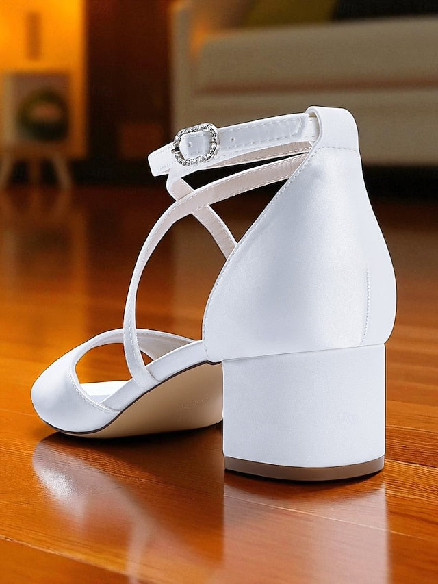 Strap Elegant Block - Satin Sandals with Ankle Women