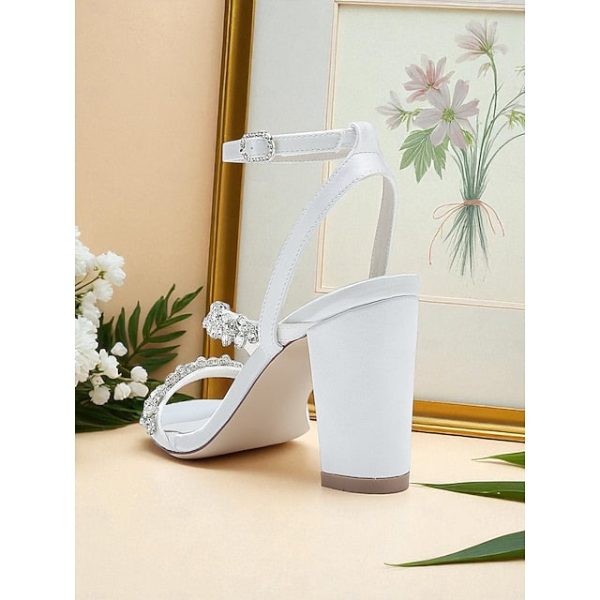 Rhinestone Women's Straps Block Heel - White Sandals with - Image 6