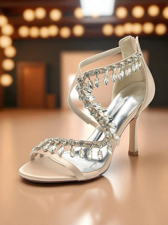 with Sandals Heel Rhinestone White Women