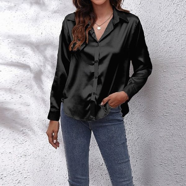 Women's Shirt Elegant Dressy Satin Top Buttons Plain Daily - Image 10