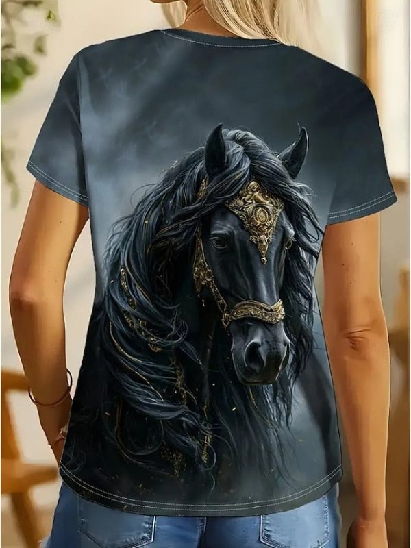 Women's T Shirt Print Graphic Animal Horse Vintage Fashion - Image 2