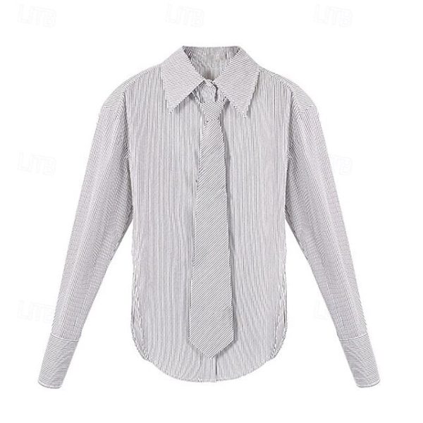 Women's Shirt Blouse Tunic Buttons Striped Elegant Stylish - Image 3