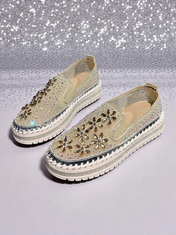 Embellished Sneakers Slip-On with Women's Mesh Rhinestone - Image 7
